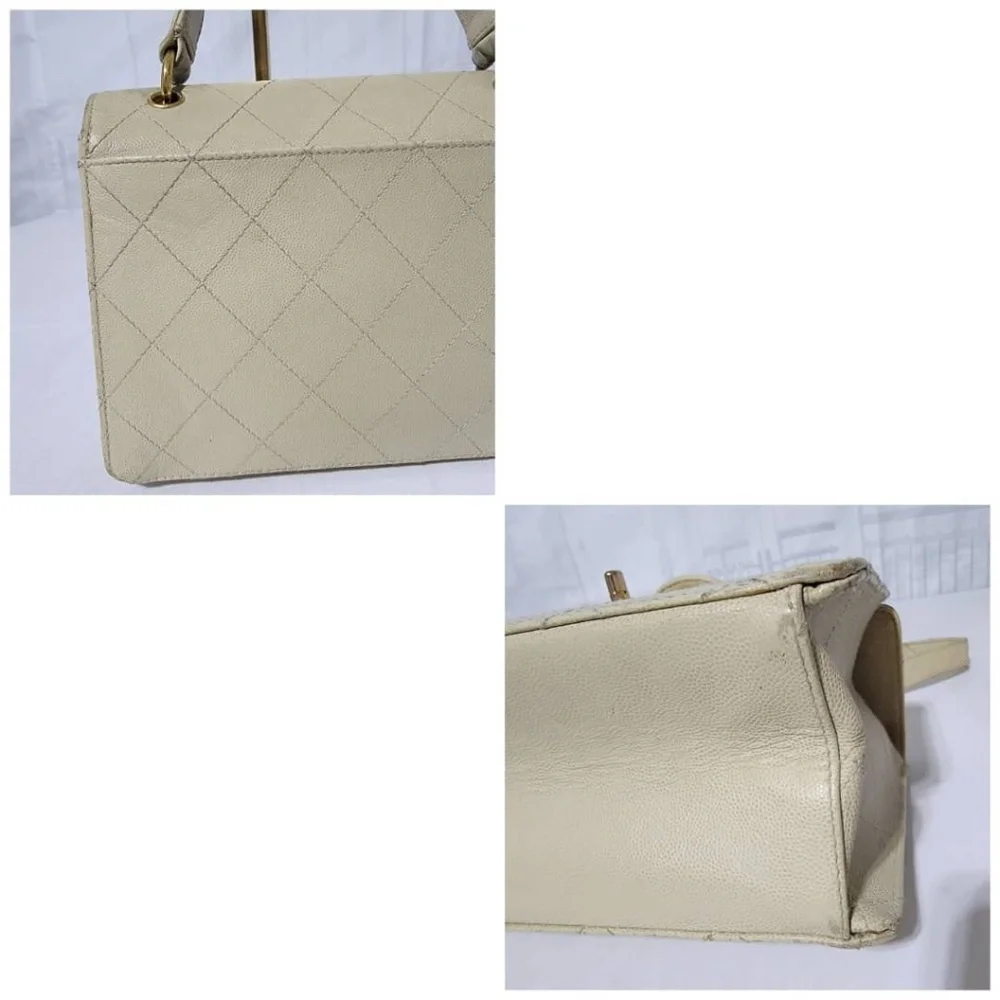Authentic CHANEL Vintage Caviar Beige Flap Bag Beige Cream 24k Gold